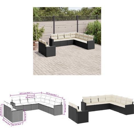 9-tlg. Garten-Sofagarnitur mit Kissen Schwarz Poly Rattan - Gartensofa - Outdoor Möbel - Lounge Set - Rattan Sofa - Gartenmöbelset - Home & Living (1/3)