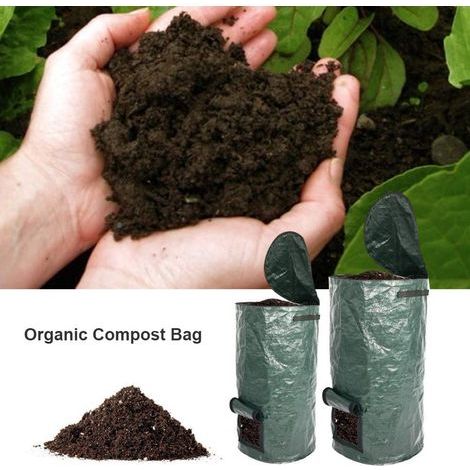 Sac à Déchets Composteur PE pour Jardin et Cour, Sac à Déchets Réutilisable pour Jardin et Cour Création Rapide d'un Sol Fertile Bac à Compost Biologique de Grande capacité (Vert foncé) (1/5)