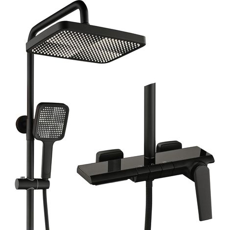 Colonne de Douche, Moderne Touches de Piano, BSS0321 Ensemble de Douche, 30x20cm Pomme de Douche, Robinet de Baignoire, 59A Tout en Cuivre, Hauteur Réglable (1/2)
