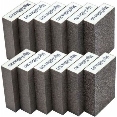 Éponge Abrasive - Granulométrie 60 80 100 120 180 220 - Pour Ponçage Bois et Métal - Lot de 12 Pièces (1/5)