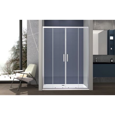 Box doccia a nicchia 130 cm porta scorrevole apertura centrale H195 cm LISA Cromato (1/5)