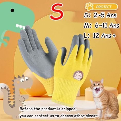 Gants de jardin pour enfants - Jaune - Protection anti-coupures - Taille S - Polyester/latex (1/3)