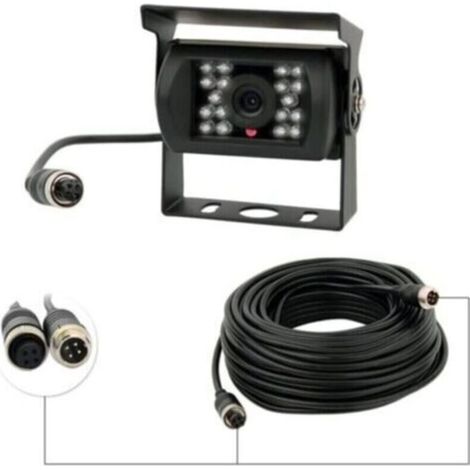 Caméra de recul 12 V-24 V 4 broches avec 18 LED IR, vision nocturne étanche, câble 4 broches pour voiture/bus/camion/remorque/caravane/camping-car