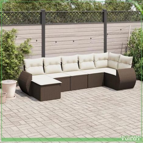 Salon de jardin 7 pcs - Modulaire - Résine tressée marron - Rangement avec sac étanche - Coussins déhoussables (1/3)