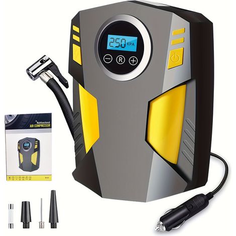 Gonfleur Pneus Voiture Numérique Portable avec 3 Adaptateurs De Buse Et Lumière LED Numérique 12 V Pompe à Air électrique Rapide pour Pneus et Autres Objets Gonflables (1/5)