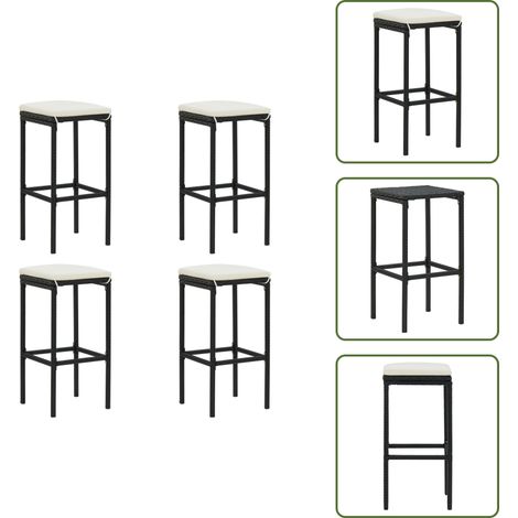 Tabourets de bar avec coussins lot de 4 noir résine tressée - Tabouret De Bar - Tabourets De Bar - Chaise De Bar - Chaises De Bar - Mobilier Intérieur