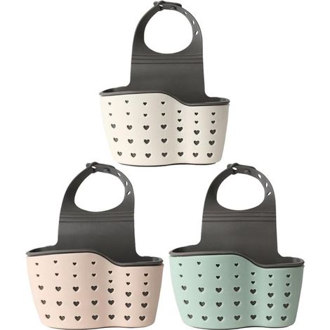 Panier de douche - 3 Pièces - Étagère de douche - Évacuation d'eau - Caoutchouc + plastique - Paniers de douche suspendus - Caddy de douche Bath & Shower - Suspendable - 21×15cm - Vert, rose, beige (1/5)