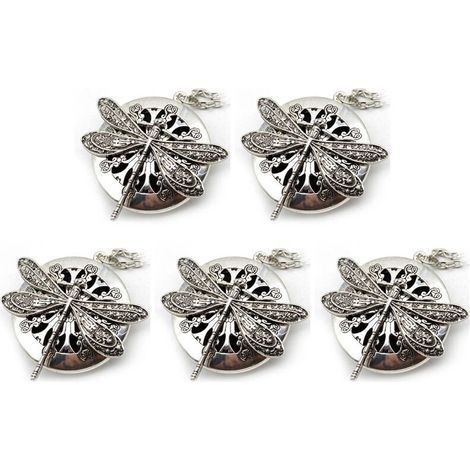 Collana con ciondolo a forma di libellula in argento antico, set da 5 pezzi con diffusore di aromi. (1/2)