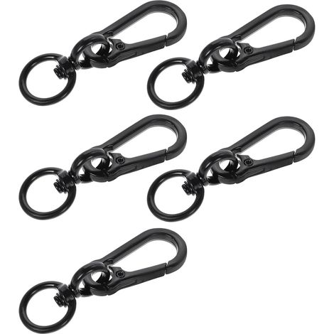 Lot de 5 Mousquetons Universels en Métal Noir Fermoir à Cliquet Pivotant, Porte-clés à Déconnexion Rapide, Clips Robustes pour Laisses de Chien, Paquet à Dos et Activités Plein (1/5)