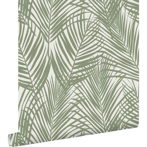 papier peint feuilles de palmier vert olive grisé - ESTAhome (1/5)