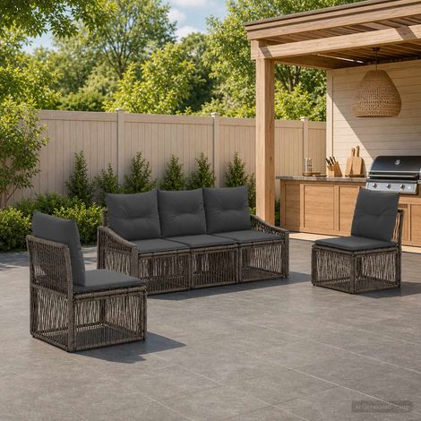Set Divano da Giardino 5 pcs Grigio polyrattan vidaXL (1/5)