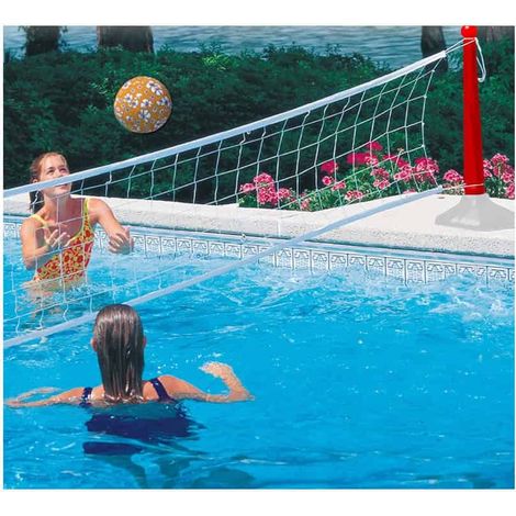 Filet de volley pour piscine géant extensible jusqu'à 7 m – Poteaux lestés Ø 35 cm – Couleur rouge – Pour jeux aquatiques – Signes Grimalt