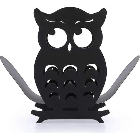 Porte-rouleau de papier toilette en métal en forme de hibou, support de rangement pour papier toilette pour salle de bain (noir) (1/5)