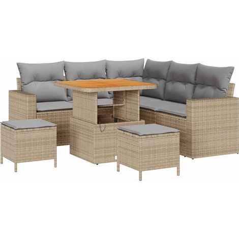 Garden Sofa Set 9 pcs 6-Seater Beige and Light Grey Poly Rattan vidaXL (1/5)