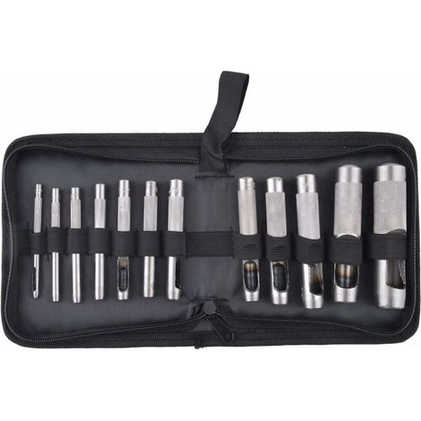 12 PCS Hollow Punch Set Heavy Duty Leather Hole Punch Cutting Tool with Zipper Pouch for Belt, Rubber, Card, Gaskets, Plastic, Paper, Watch Strap 3mm - 19mm (1/4)