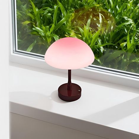 Lampe de table champignon rechargeable lumière neutre, base jaune, lampe tactile style crème pour chevet chambre (1/4)