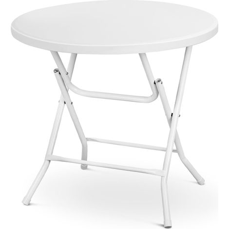 Table pliante ronde de 80 cm (31,5 pouces) avec poignée de transport, table utilitaire portable en plastique robuste avec pieds en acier pour fêtes, mariages, camping, événements intérieurs et extérie (1/5)