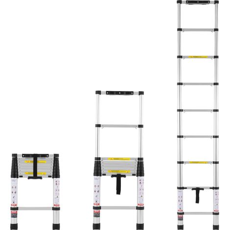 Échelle Télescopique Aluminium, 2,6 m, Escabeau Extensible Capacité 170 kg, avec Pieds Antidérapants, Échelle Compacte Portable Pliable Rétraction à Un Bouton, pour Réparation Maison Camping-car (1/5)