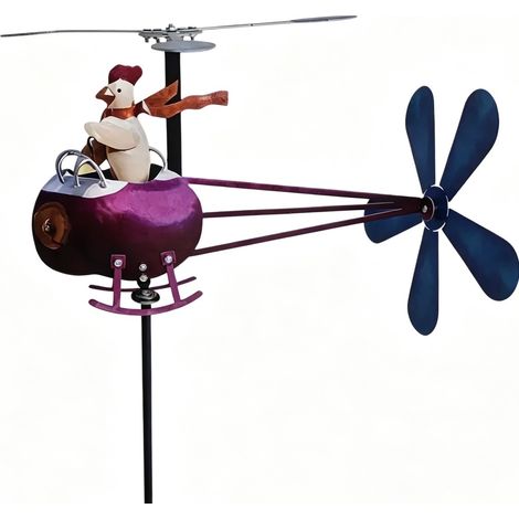 Girouette cinétique en métal, poulet pilote sur hélicoptère, décoration de jardin pieu pour pelouse et cour (1/5)
