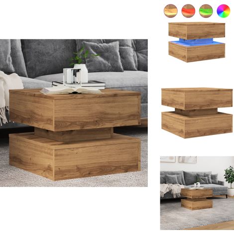 Table basse avec lumières LED chêne artisanal 50x50x40 cm - Table Basse - Tables Basses - Table D'appoint - Bout De Canapé (1/5)
