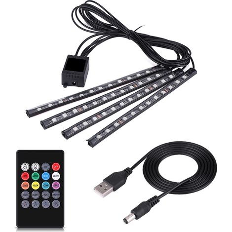 Bande LED RGB 5V 4x 12SMD pour intérieur de voiture, éclairage d'ambiance au niveau des pieds, télécommande (1/5)