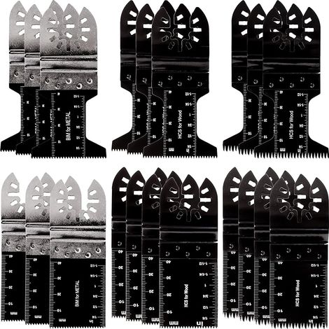 Lame Outil Multifonction Oscillant - 6 Types de Lame Scie Oscillante Robuste - Ajustement Universel à Dégagement Rapide - pour Métal, Bois, Plastique, MDF et Plus - Lot de 20 (1/5)