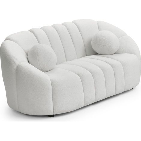 Canapé 2 places design Sidonie Tissu bouclette Blanc