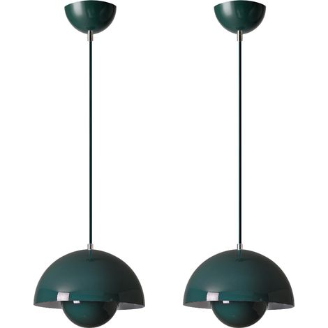 Modern Pendant Light, Metal Shade, 100 cm Adjustable Cable, 23 cm Diameter, Green, E27 Bulb, 2PCS (1/5)