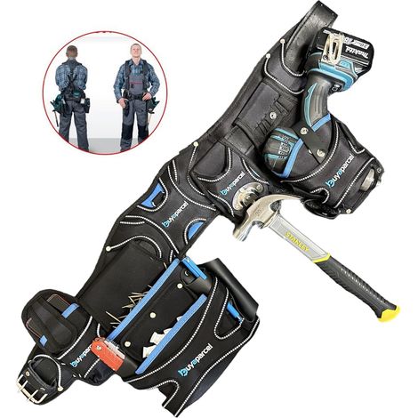 BAP Heavy Duty Toolbelt 5 PC Pouch Holster Tool Belt Set and Hammer Holder Black (1/5)