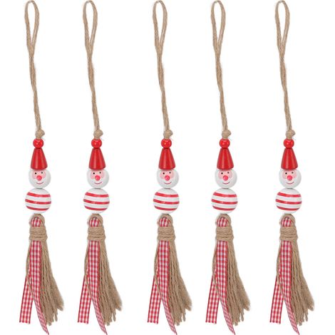 5 Pcs Boules de Noël en Bois Colorées - Bonhommes de Neige pour Sapin, Porte ou Déco Chambre (1/5)