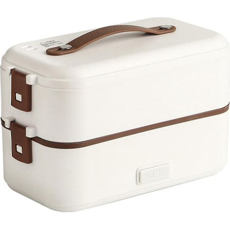 Elektrische Lunchbox (300 W), 220 V, Speisenwärmer, Schnellheizfunktion, für Auto/LKW/Zuhause, tragbar, japanischer Stecker, doppelt weiß (1/5)
