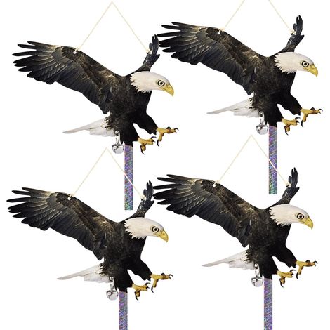 Lot de 4 répulsifs Contre Les Pigeons pour Balcon - Aigle Suspendu Plat - Répulsif Contre Les Pigeons - Répulsif Contre Les Oiseaux - Chouette en Plastique avec Bande Anti-Oiseaux