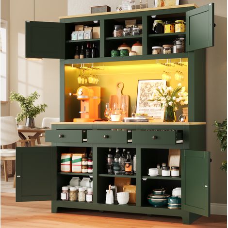 Meuble rangement cuisine 120x40x180 LED MDF vert OKMYHOME (1/5)