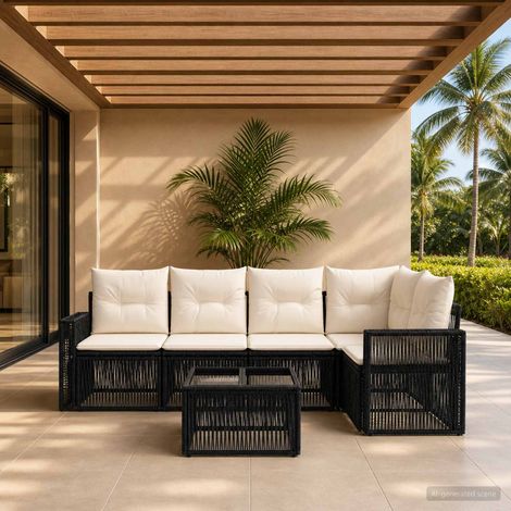 vidaXL Ensemble de canapé de jardin 6 pcs Noir et blanc crème (1/5)