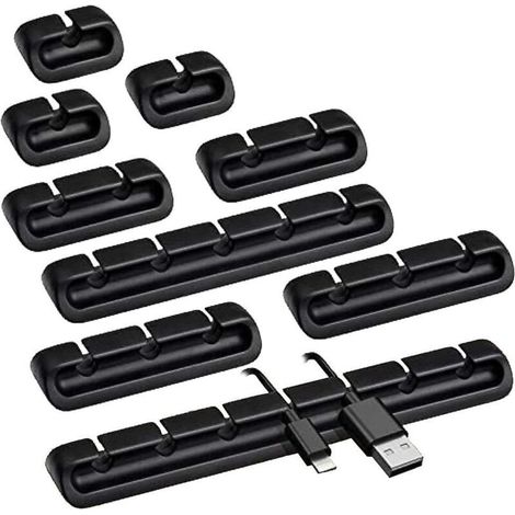 Set mit 9 schwarzen Klebeclips für Ladekabel, Silikon-Tischhalterung für Handykabel, Maus, Kopfhörer (1/5)