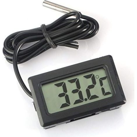 LCD-Thermometer mit wasserdichter externer Sonde für Kühlschrank/Gefrierschrank – Aquarium, Fischbecken – TPM-10 °C, Schwarz (1/4)