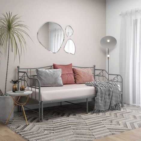 Cadre de canapé-lit extensible en métal gris avec sommier à lattes 90 x 200 cm - PANGIVO (1/5)