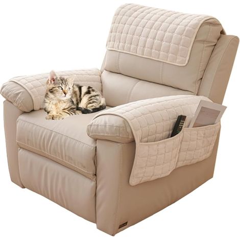 Funda de sillón antideslizante para reposabrazos, funda de sofá con bolsillo lateral, funda protectora de cuero para muebles para mascotas