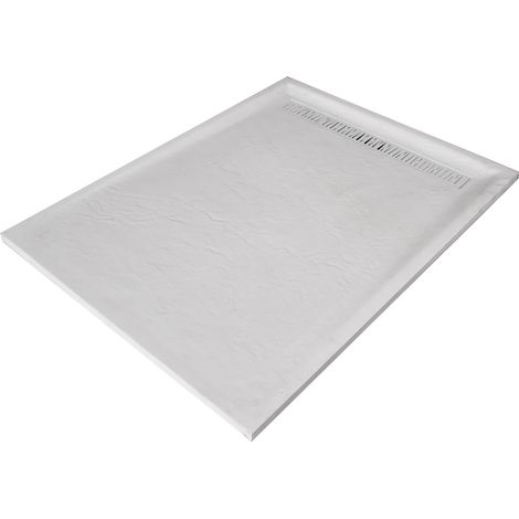 U-Tile – Receveur de douche résine extra plat 120 x 90 cm blanc imitation ardoise – Grille caniveau inox 70 x 7 cm – Antidérapant PN 24 – Siphon ultra plat