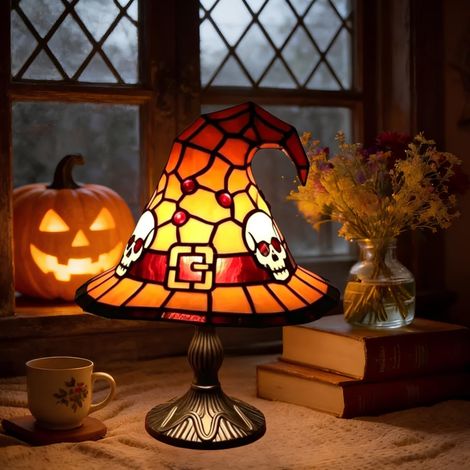 Irovami Lampe de sorcière magique en vitrail à LED, veilleuse jaune en résine avec prise USB, petit ornement (1/5)