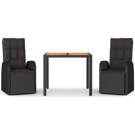 Maison Exclusive - Set Pranzo Giardino 3pz Nero Polyrattan e Legno Massello Acacia (1/5)
