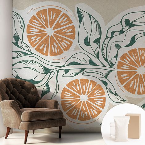 Tapete Vliestapete mit Kleber - trendige Wanddeko - elegant Fototapete für Wohnzimmer - Schlafzimmer Fruchtmuster 250x250 cm (1/5)