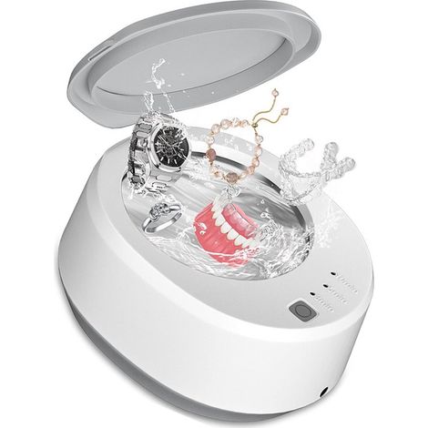 Nettoyeur à ultrasons,Nettoyeur de bijoux,Minuteur à trois vitesses,49 kHz,Acier inoxydable,340 ml,16 x 13,3 x 6,8 cm,Gris clair (1/5)