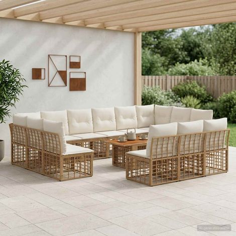 vidaXL Set Divano da Giardino 14 pz Naturale e Bianco Crema polyrattan (1/5)