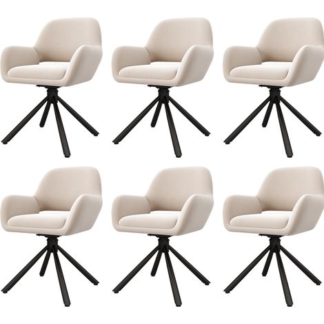 Lot de 6 chaises de salle à manger pivotantes en velours beige avec accoudoirs (1/5)
