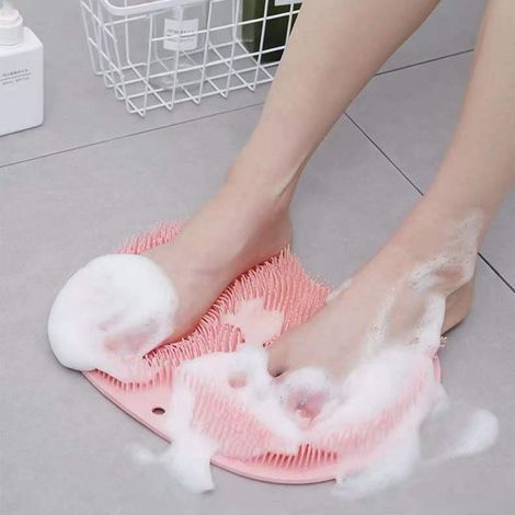 Duschgeeignete Fußmassage- und Reinigungsmatte mit rutschfesten Saugnäpfen zur Verwendung in Dusche und Badewanne (rosa) (1/5)