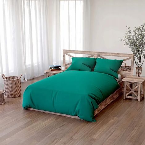 Parure de lit verte 160x200, taies d'oreiller 70x80, lin (1/4)
