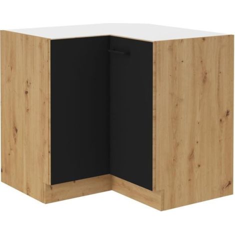 MODENA - Meuble bas d'angle - 2 portes - 89 x 89 x 82 cm - Chene artisan / Noir mat - Plan de travail non inclus (1/2)