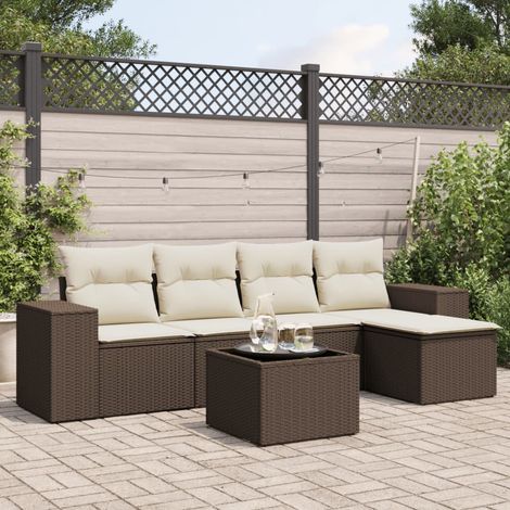 vidaXL 6 Piece Garden Sofa Set with Cushions Brown Poly Rattan