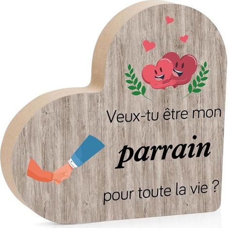 Cadeau Parrain Noel Planche en Bois Veux tu Etre Mon Parrain, Décoration Planche en Bois en Forme de Coeur Balancie OBJET DECORATIF (1/5)
